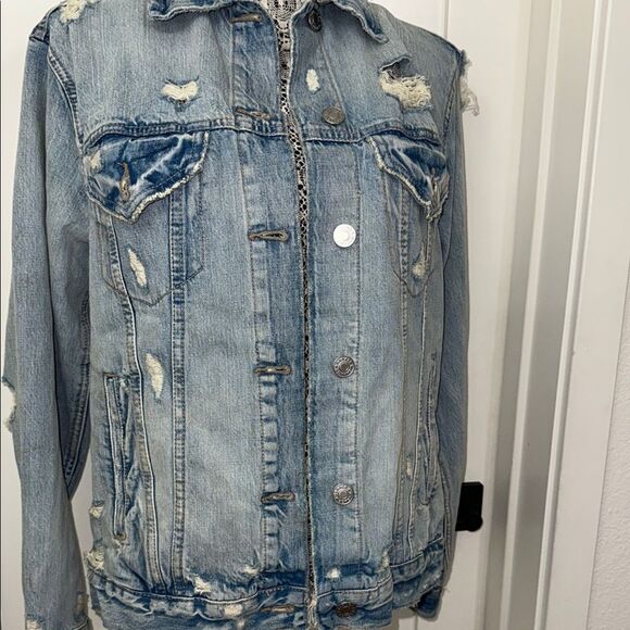 Garage Coupe Oversized Boyfriend Fit Women's Denim Jacket Distressed Size M - Picture 5 of 10